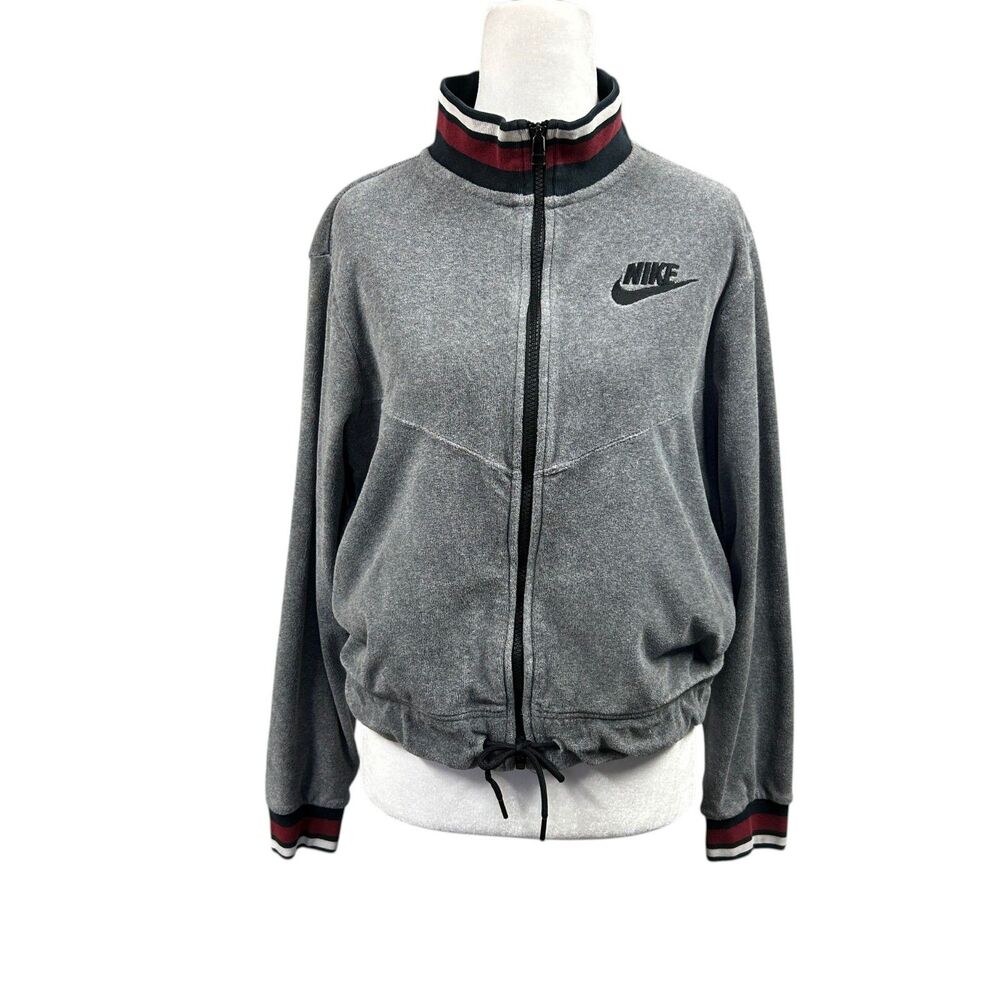 Nike Sweat Jacket Crop Zip Stripe Accent Sz S Gray